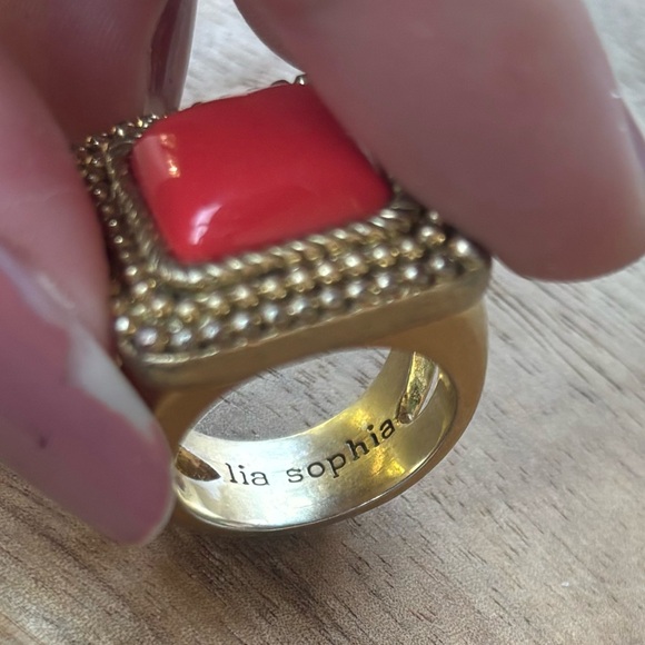 Lia Sophia Gold Toned and Coral Ring - Picture 3 of 6